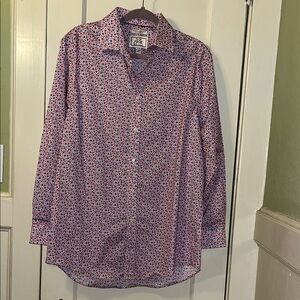 Jos. A. Bank Men's Red and Blue Floral Patterned Shirt